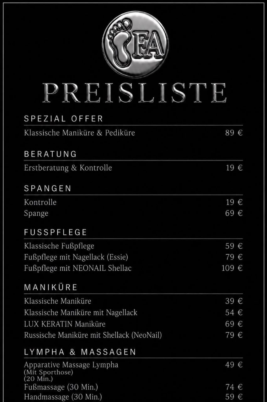 Preisliste Fußpflege Ana
